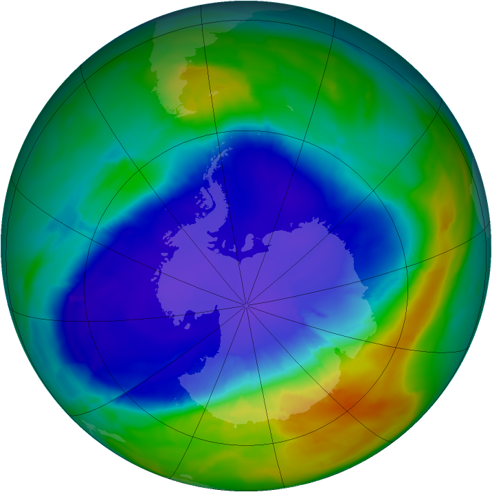 Antarctic ozone map for 20 September 2013